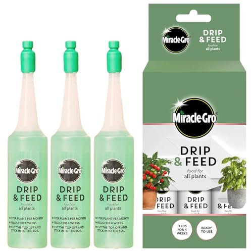 Miracle-Gro Drip & Feed All Purpose Pack of 3 – Pre-Measured Plant Food Bottles – Effortless Slow Release Fertiliser for Indoor and Outdoor Plants, Stronger Growth and Vibrant Blooms