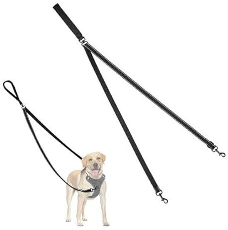 No Pull Anti-Zieh Hundeleine, Keine Verwicklung Doppelleine für Anti-Zug Geschirr, Reflektierend Hundeleine zum Trainieren und Gassi Gehen für Große & Mittelgroße Hunde (Schwarz)
