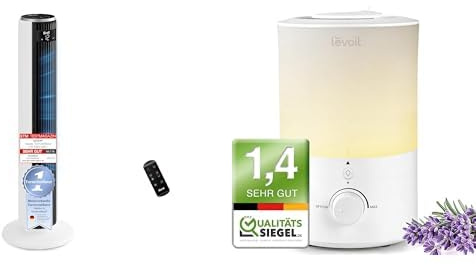 Levoit 20dB sehr leiser Turmventilator, 26W Ventilator mit DC Motor+Dual 150-3L Luftbefeuchter mit Nachtlicht
