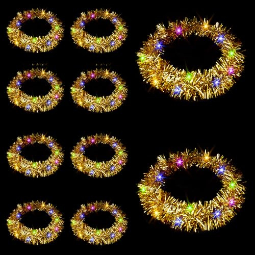 niCWhite 10pcs Light Up Headband LED Gold Tinsel Headbands Crowns Glowing Headwear Hair Accessories for Women Girls Party Headdress Birthday Halloween Christmas Cosplay
