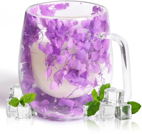 AWSOLAR Doppelwandige Kaffeegläser 350ml, Getrocknete Blumen Glastasse, Teeglas Doppelwandig Geschenke für Frauen Mutter Frau Lehrer Freund