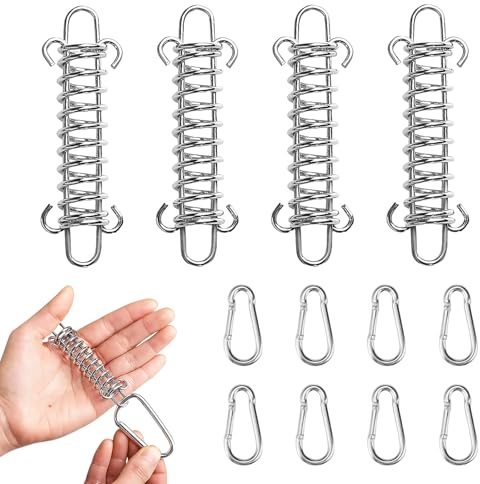 LUMOOM 4 Stück Zugfedern mit Haken, Spannfeder Sonnensegel, Edelstahl Zugfedern mit Karabiner, Sonnenschutz Befestigung Segel, für Campingzelt Markise und Outdoor, Segel Montage Werkzeug