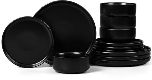 Onader 12Pcs Dinner Set, Reactive Glaze Stoneware Dinnerware for 4 People