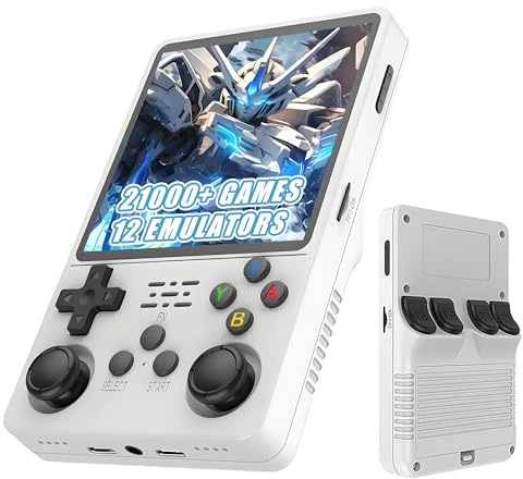 R36 Plus Retro Handheld Spielekonsole 21000+ Spiele 12 Emulatoren,4-Zoll IPS OCA Bildschirm Tragbare Videospielkonsole,Open Source Linux System Emulator Konsole,Mini Retro Konsole (Weiß-128G)