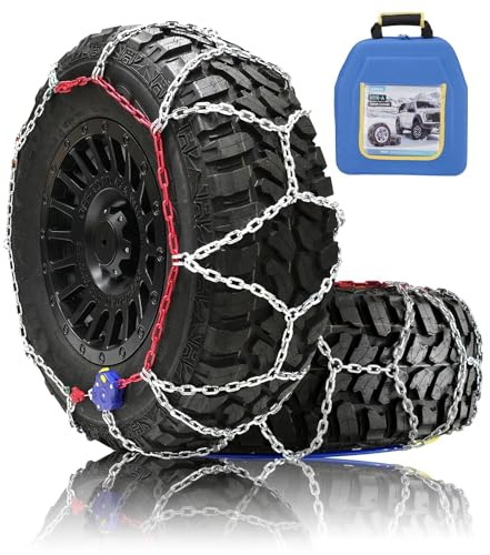 Auto Fixing Snow Chains for Pickup Trucks & SUVs, Heavy Duty Tire Chains with Self-Tensioning, Quick Install Emergency Traction Chains for Car Tires 255 265 275 285 295 305 315, Set of 2 (HYR-A)