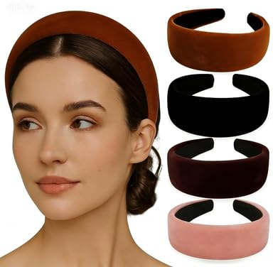 4 Stück Samt Stirnband Set für Damen, Breites Rutschfestes Haarschmuck Haarband für Make Up, Gesicht waschen und Alltag