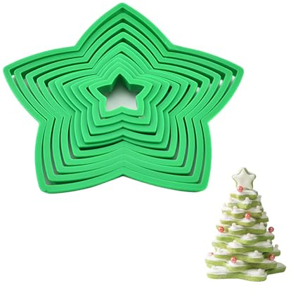 10 Pcs Christmas Tree Cookie Cutter, Star Cookie Cutter, Cutter Christmas Baking Pastry Set, Sizes Plastic Stars Shapes Biscuit Pastry Molds for Xmas Tree Gift Cookies Tower