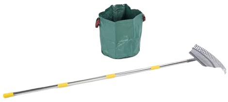 Diyeeni Rake de Hojas, Ahorro de Mano de Obra de Arrastre de Hojas de Jardín de Acero de Acero Ajustable para el Exterior