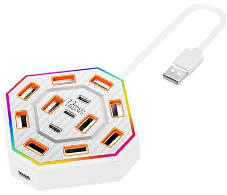 Station d'accueil pour PC Portable,Hub USB 13 Ports pour Ordinateur Portable,Accessoires RGB pour Espace de Travail - pour Maison Bibliothèque Appartement Étudiant École