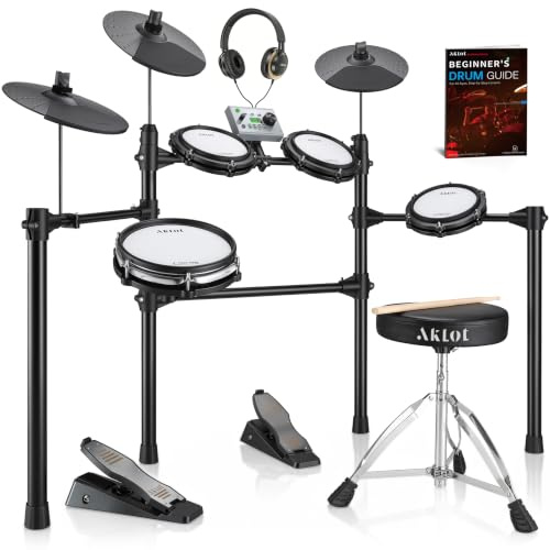 AKLOT Multi-Zone Electric Drum Set: 4 Dual-Trigger Quiet Mesh Drums, 360 Sounds, 10 User Kits, Cymbals with Choke, Electronic Drum Set with Throne, Headphones, Lesson Book for Beginner (B-CORE530Pro)