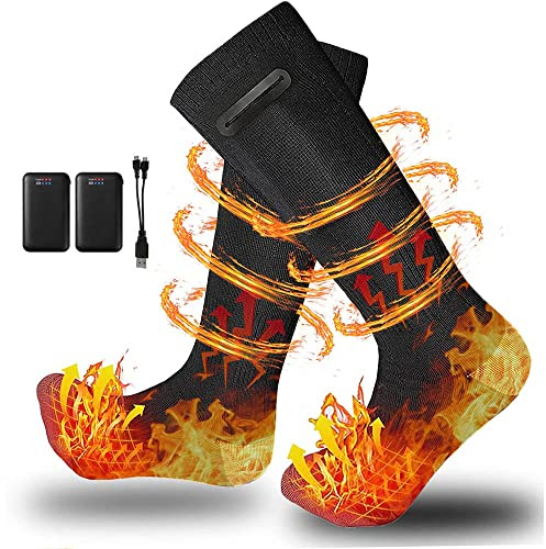 XIAXIA Calcetines Calefactados Recargable Calcetín Calefactor Eléctrico - Calcetines de Calentamiento Térmico con Batería 4000mAh para Hombres Mujeres Esquí Caza de Invierno Camping (36-44EU) (L)