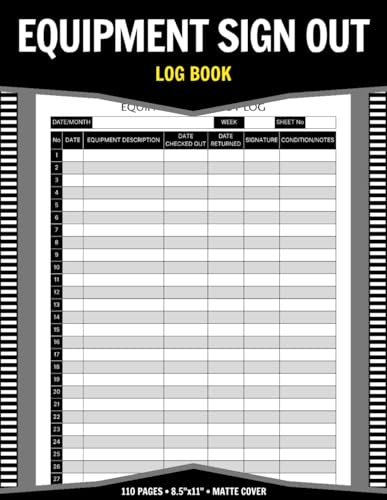 Equipment Sign Out Log Book: Track And Organize Equipment Borrowing Details For Facilities, Businesses, Schools And Workshops | 110 Pages - 8.5x11