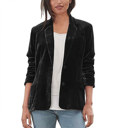 Giacca da donna elegante in velluto con tasche, cardigan drappeggiato, giacca da lavoro, ufficio, colletto dentellato con scollo a V