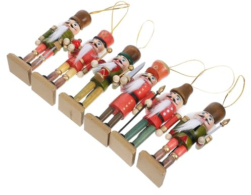 Toyvian 6 Colgantes de Cascanueces Navideños de Madera Decoración Colgante de Cascanueces para Árbol de Navidad Muñecos Soldados de 13 CM Adorno Festivo para Hogar y Fiesta