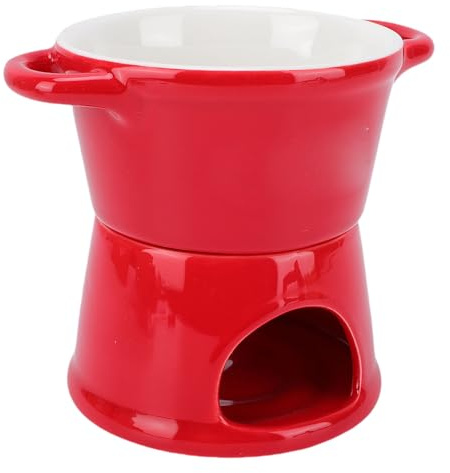 Fdit Keramik-Schokoladen-Fondue-Becher-Set mit Gabel, Teelicht-Kerzenwärmer Zum Schmelzen von Käse und Dessert-Fondue, Eleganter Individueller Dip-Topf für Snacks (Rot)