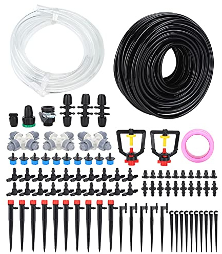 Qalvona 30m Bewässerungsschlauch Set, Tropfbewässerungssystem mit Düsen und Ventilen, Garten Wasserversorgung - Wasser Sparend, Einfache Installation, Ideal für Balkon und Gewächshaus