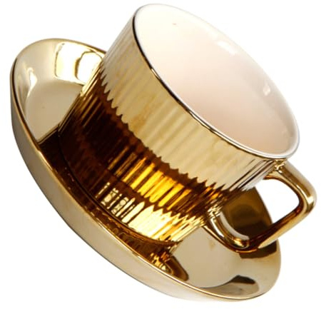 OSALADI Tasse à Café en Porcelaine Blanche avec Soucoupe Dorée, Kit 1 Pièce, Céramique Solide pour Maison, Hôtel et Restaurant, pour Expresso et Thé, Service Élégant pour Table de Salle