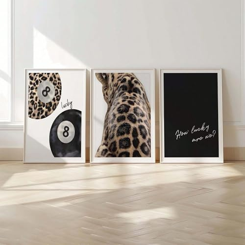 JANAGIN 3er Set Leinwand Bilder, Moderne Bilder Wohnzimmer Poster Set, Leopard Wandbilder für Schlafzimmer, Ohne Rahmen (50x70 cm)