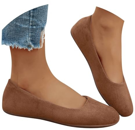 Zapatos Casuales de Mujer Punta Redonda Estilo Bailarina cómodos sin Cordones para Uso Diario Anchos (Brown, 39) #13