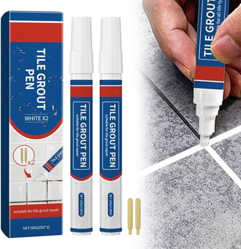 Rotulador para juntas (2 unidades, color blanco, resistente al agua, con 2 boquillas, resistente al moho, reparación de juntas, para paredes, suelos, juntas de azulejos, cocinas y baños)
