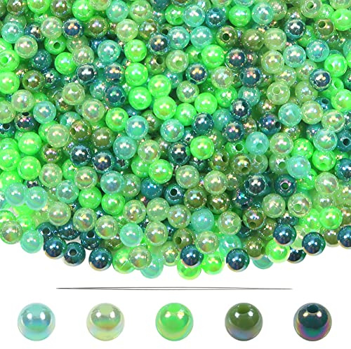 TOAOB 1000 Stück Perlen zum Auffädeln Grün Serie 6 mm Acryl mit Loch Runde | Bastelperlen für DIY Schmuckherstellung Perlen für Armbänder Halsketten Kleidung Basteln