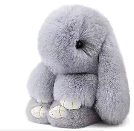Bestowal Schöne Kaninchen Anhänger Weiches Fluffiges Kaninchen Häschen Puppen Auto Keychain Charme Schlüsselring Handtaschen Anhänger Dekor Familien Freunde (Licht Grau, 18cm)