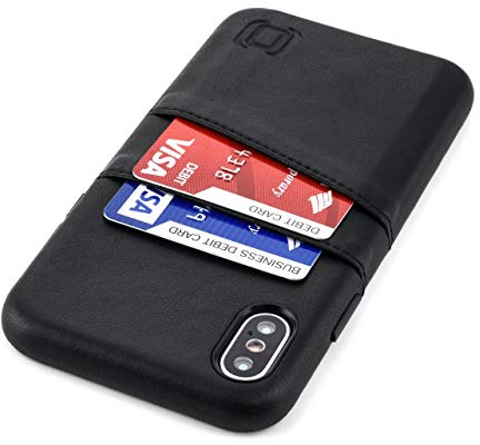 Dockem iPhone X/XS Handyhülle mit Kartenfach: Wallet Handytasche mit Integrierter Metallplatte für Magnet-Halterung [5.8 Exec M2, Schwarz]