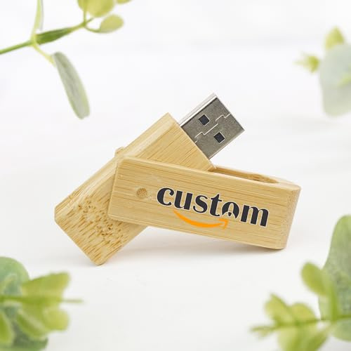 USB Personalizado con Foto, Logo o Texto · Memoria de 16GB en Madera bambú y Clip metálico · Personalizado a Todo Color · Mecanismo Giratorio · Ideal para Empresas, Bodas, bautizos... (Madera Bambú)