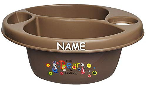alles-meine.de GmbH 3 Kammer - Schüssel/Waschschüssel/Kinderwaschbecken - braun - Dunkelbraun Tiere - Hase - Teddy - Katze inkl. Name - Bieco - mit Seifenablage - Organiz..