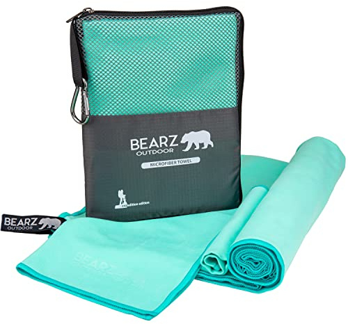 BEARZ Outdoor Asciugamano da viaggio in microfibra, confezione da 2 asciugamani in microfibra leggera, assorbente ad asciugatura rapida, asciugamani in microfibra per palestra, spiaggia, campeggio,