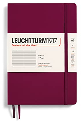 LEUCHTTURM1917 362834 Notizbuch Medium (A5), Softcover, 123 nummerierte Seiten, Port Red, Liniert