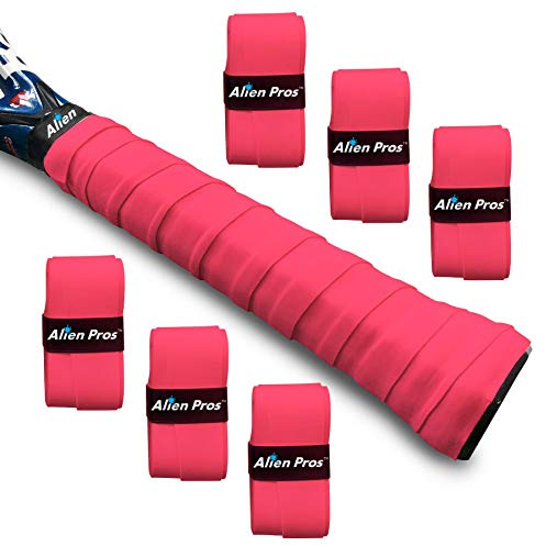 Alien Pros Tennis Griffband (6 Griffe) - Vorgeschnittenes Tennis Griffband für EIN trockenes Griffgefühl - Bekleben Sie Ihren Schläger für höchste Leistungen (6 Griffe, Rot)