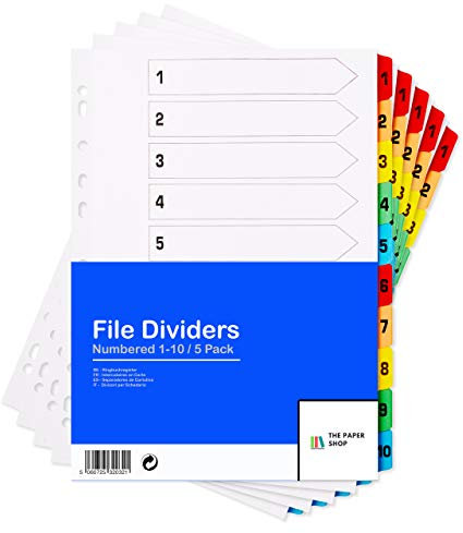 [5er Set] Ordner-Register A4 Farbig 10-teiliges | Trennblätter für ordner A4 nummeriert 1–10 | Trennblätter für ordner A4 (1-10) | einfach perfekt zum Organisieren