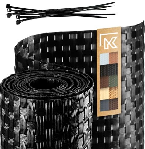 KADAX Ruban de clôture en technorotin, 19 x 255 cm, 10 Couleurs, Bandes d'écran, Rouleau d'écran, Protection Contre Le Vent pour Balcon, terrasse, Tapis de clôture résistant aux intempéries (Noir)