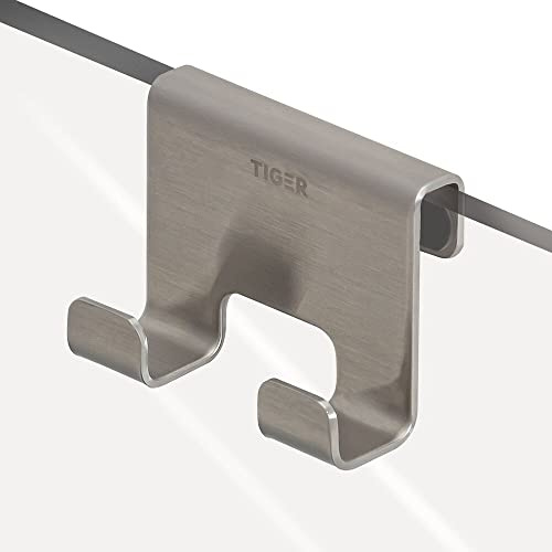 Tiger Caddy Haken für Duschkabine und Glastüren, Handtuchhaken zum Einhängen auf der Glaswand, Türhaken passend für Glasstärken von 6-8 mm, Montage ohne Bohren, Edelstahl gebürstet