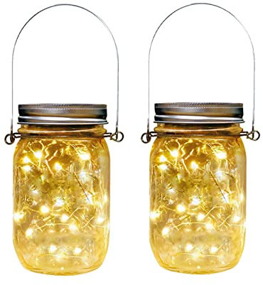 Lámpara Solar para Jardín, XVZ 2 unidades 20 LED Farolillos Solares Exterior Resistente en Cristal para Bodas, Paredes, árboles, Patio y Balcón(Blanco Cálido)