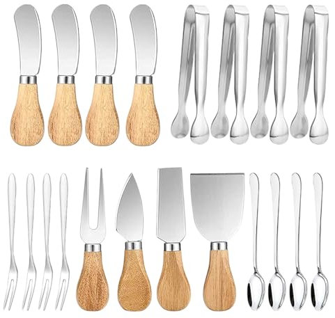 Linwnil Mango de Madera Cuchillo para Queso Juego de 6 Cuchillos de Queso Cuchillo para Queso Juego de Cuchillos para Queso de Acero Inoxidable