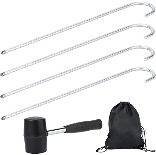 Erdanker 4er Set 42cm Bodenanker Erdhaken Zeltheringe für eine sichere Befestigung Silber verzinkt Plus Gummihammer & Beutel