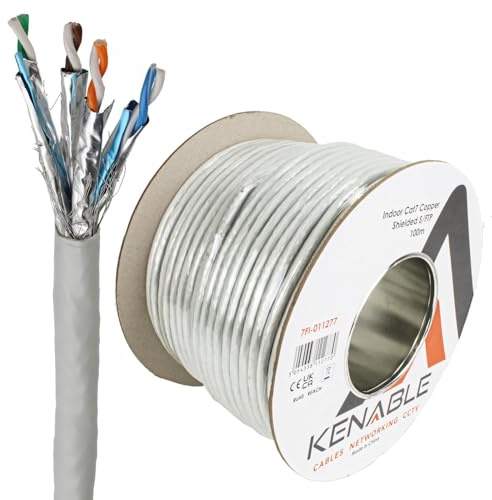 kenable Indoor CAT7 S/FTP Copper Ethernet Network Cable Reel 23AWG 10Gbps 600MHz Grey 100m