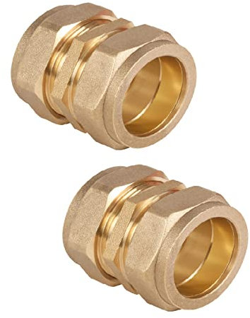 UKDD® 15mm Straight Coupling Brass Compression Fittings Coupler WRAS Approved - Pack of 2