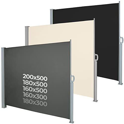 Jago® Toldo Lateral-Retráctil, 160/180/200x300/500cm, Impermeable, Anti-UV, Gris y mas Colores-Marquesina, Persiana, Protección Solar, de Privacidad, para Jardín/Terraza/Balcón (160x300cm, Antracita)