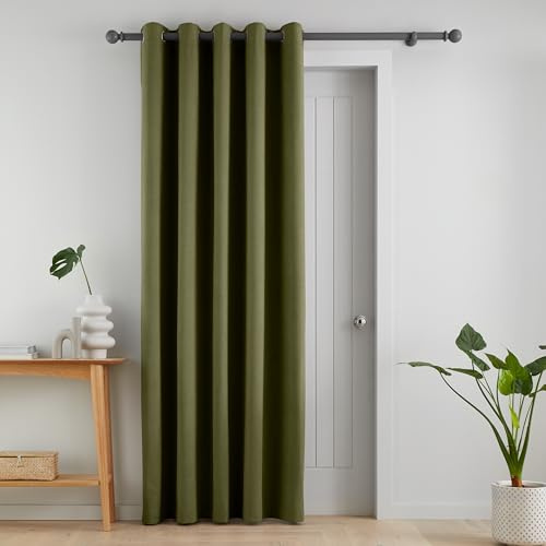Catherine Lansfield Wilson Velvet Blackout Thermal 46x84 Inch Eyelet Door Panel Olive Green