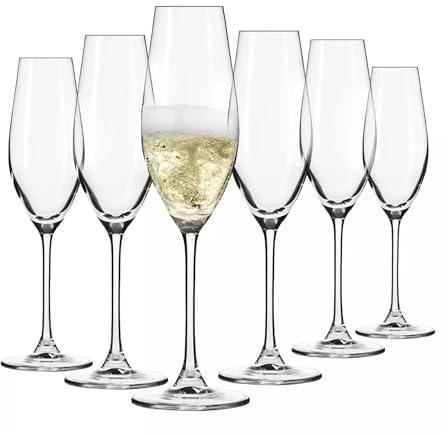 Krosno Champagne and Sparkling Wine Glasses, Set of 6, 7.10 oz, Splendor Collection, Lead-Free Crystal Glass, Flutes for Prosecco, Sparkling Wine, Champagne and Mimosas, Dishwasher Safe