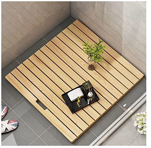 SHUITUKOUU Bambus Badematte,Holzbambus Badematte,Badematte Aus Holz,Bambus-Badematte, rutschfeste Badematte, Holzmatte Für Badewanne, Anpassbar,75x75cm/30x30in