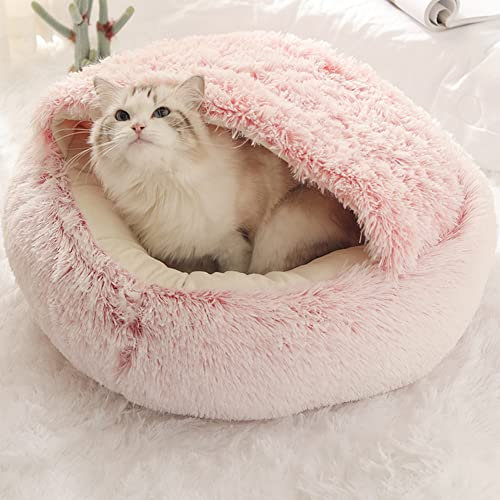 SEDOXX Katzensofa Bett Hundebett Haustierkissen Bett Donuthöhle Katzenbett Haustier Beruhigendes Haus Plüsch Kuschelsack Decke Runde Katze für Indoor Katzen Kätzchen Welpe Baumwolle 40 cm Rosa