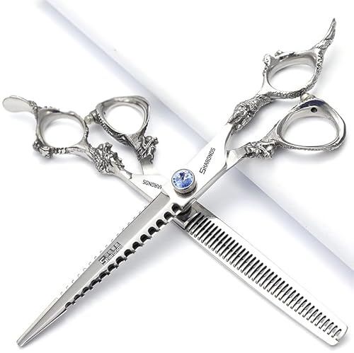 SHARONDS 6/7 Zoll Professionelle Haarschere Personalisierte Saphir Friseurschere Salon Edelstahlschere Set 40-45% Ausdünnungsrate (7-Zoll 2Stück)