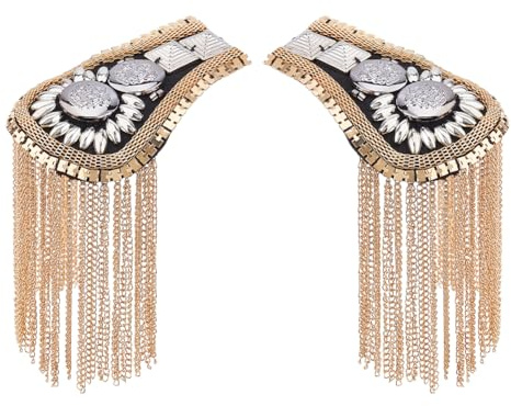 SUPERFINDINGS 2 Stück Mode Quaste Epauletten Metall Punk Schulter Gold Epaulet Retro Goldene Schulter Schulterklappen mit Quastenkette Brosche Schulter für Jacken Uniform Anzug Kostümparty, 19cm