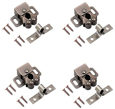 TERF® Heavy Duty Double Roller Catch Latch Bronzed Furniture Lock including Fixing Screw for Cabinet Kitchen Bathroom Cupboards Wardrobes Drawer Door - Pack of 4