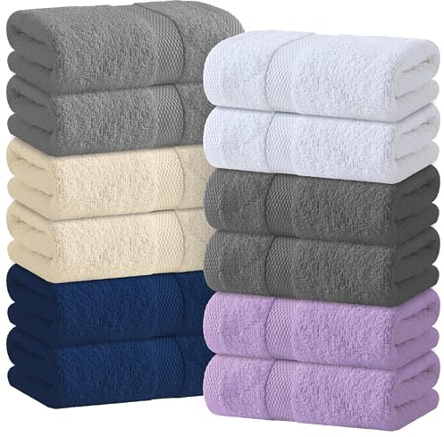 White Classic Wealuxe Cotton Hand Towels - Soft and Lightweight - 16x27 Inch - 12 Pack - Multi