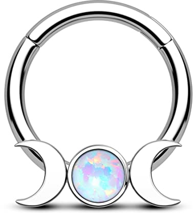 CM Crareesi Mania Septum Piercing Silber Gold 16G Mondphase Nasenpiercing Ring Chirurgenstahl Daith Piercing Gold Opal 8mm/10mm Helix Daith Knorpel Conch Ohrringe für Frauen